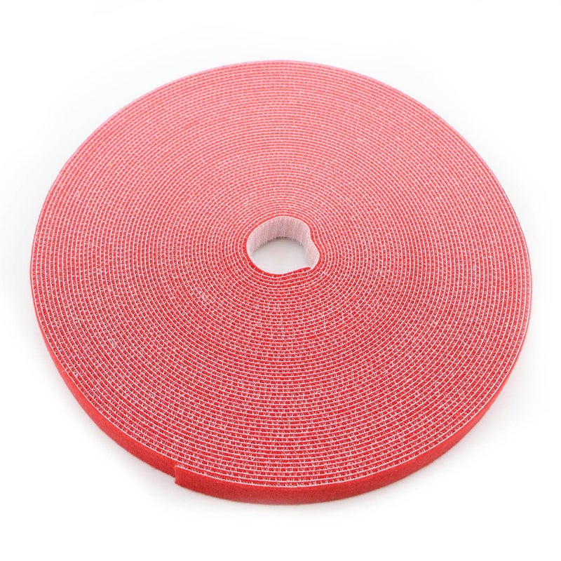 Saisn Reusable Fastening Tape Cable Ties 3/4 Inch Double Side Hook Roll (25 Yard, Red) - Image 1